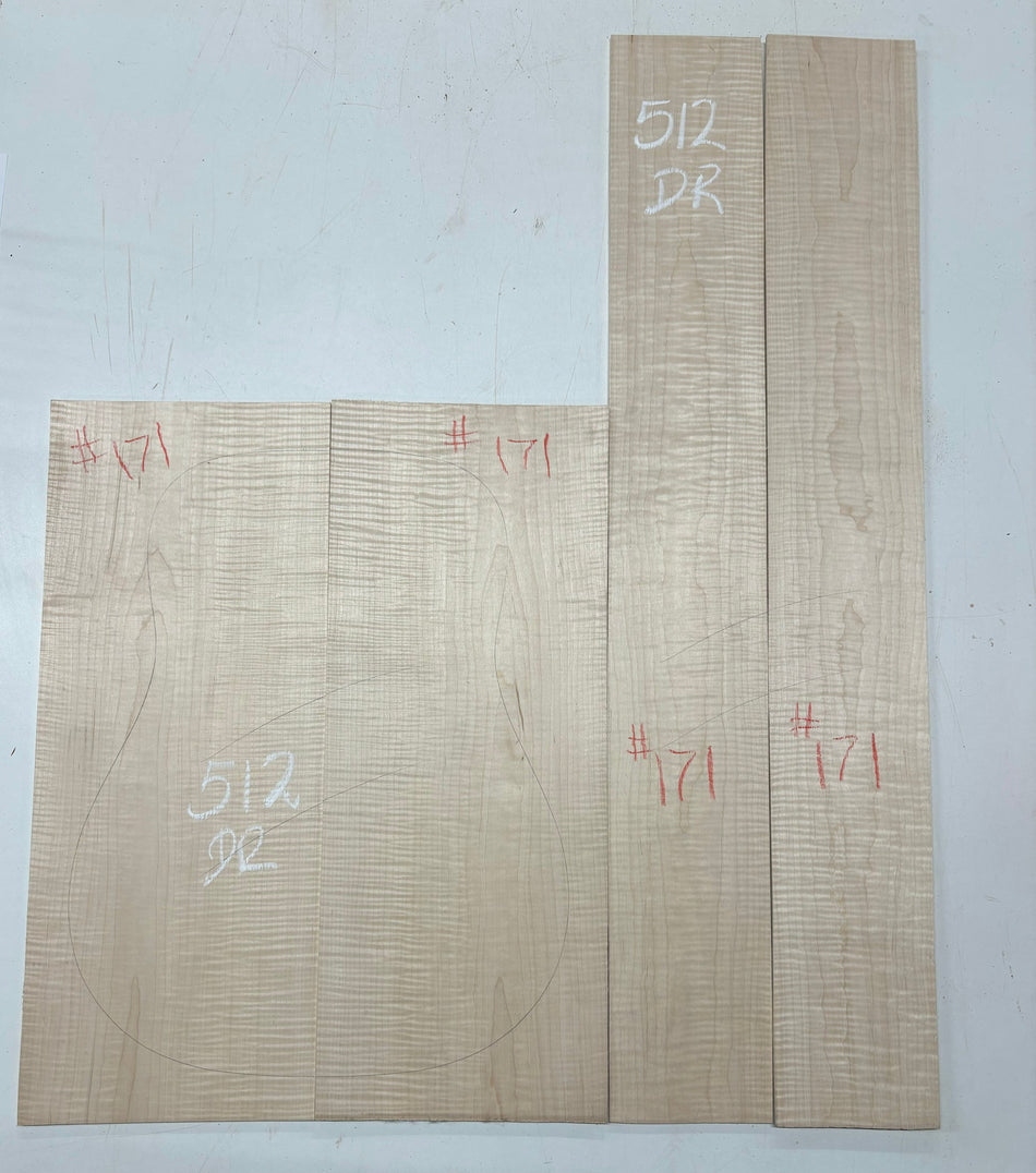 Flame Hard Maple Dreadnought Guitar Back and Side Set- AAAA Grade #512 Exotic Wood Zone 
