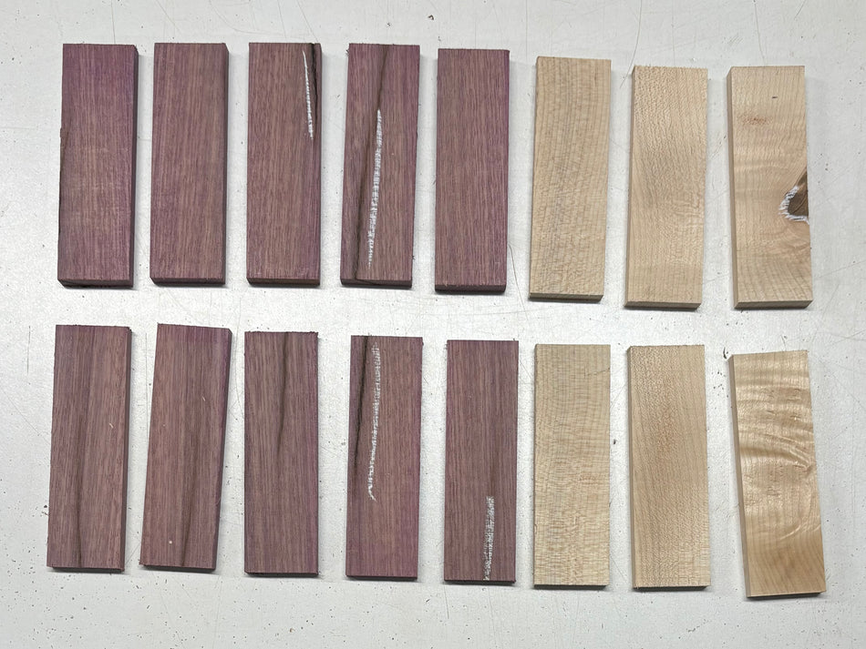 16 Piece, 2 Species Purpleheart + Hard Maple UNMATCHED Knife Blank 5"x1-1/2"x3/8" #6849