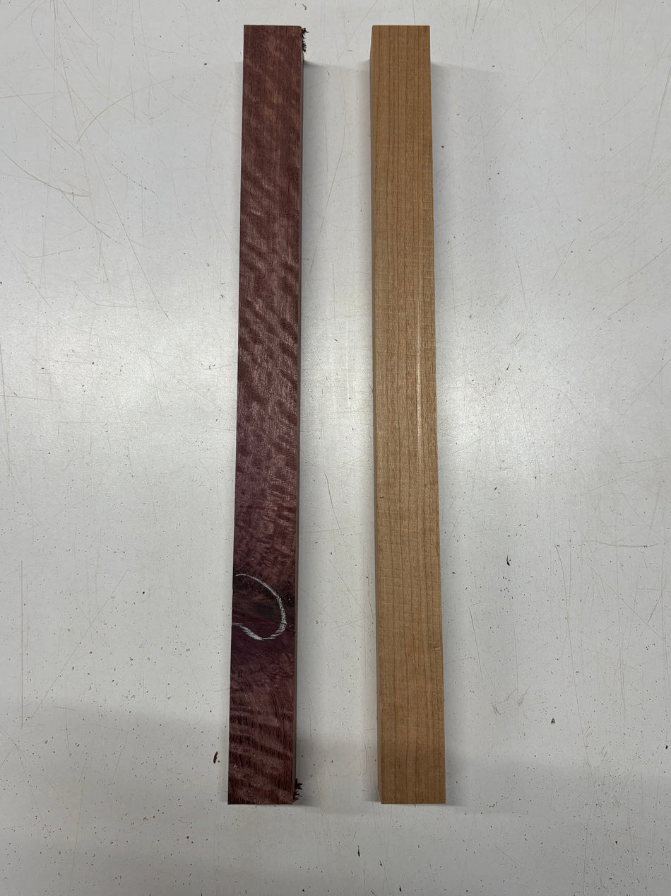 2 Pack, 2 Species Cherry + Flame Purpleheart Turning Wood Blanks 18-1/2"x1-3/8"x1-3/8"#6866