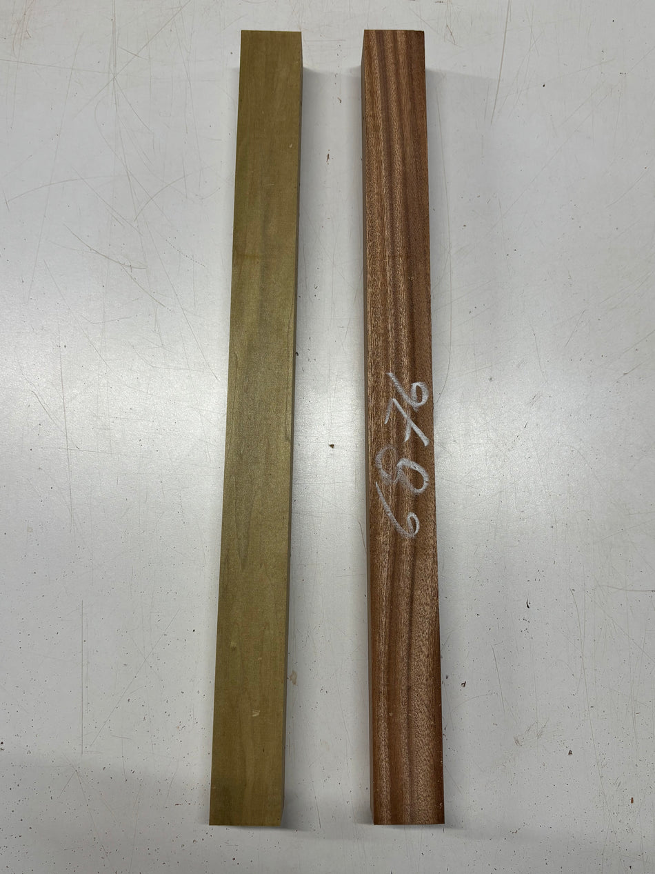 2 Pack, 2 Species Sapele + Poplar Turning Wood Blanks 21"x1-3/4"x1-3/4"#6876