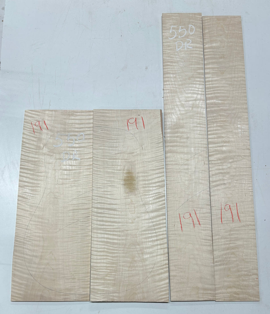 Flame Hard Maple Dreadnought Guitar Back and Side Set- AAAA Grade #550