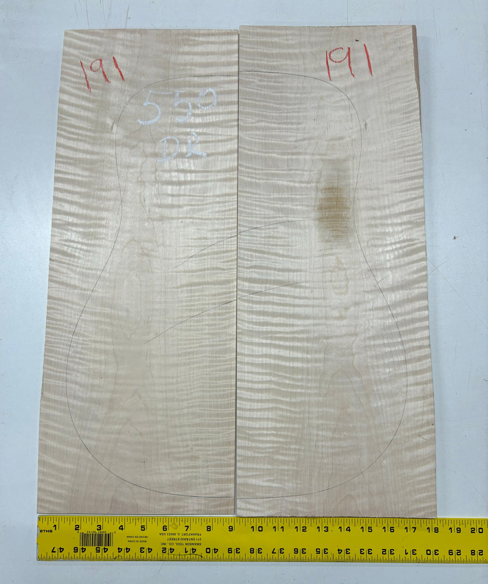 Flame Hard Maple Dreadnought Guitar Back and Side Set- AAAA Grade #550