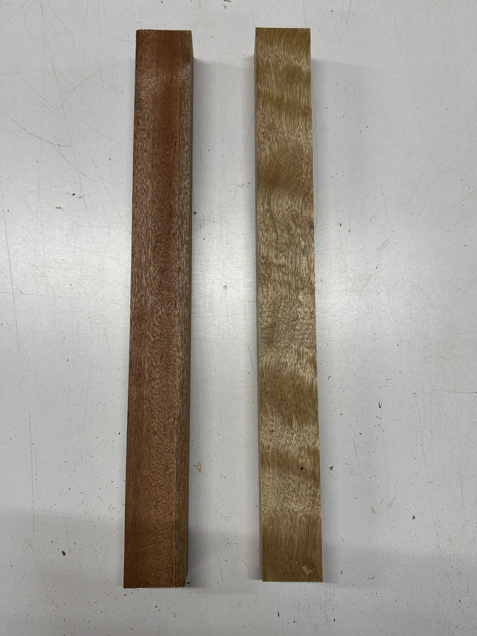 2 Pack, 2 Species African Mahogany + White Limba Thin Stock Lumber 18"x1-7/8"x1-3/4"#6899
