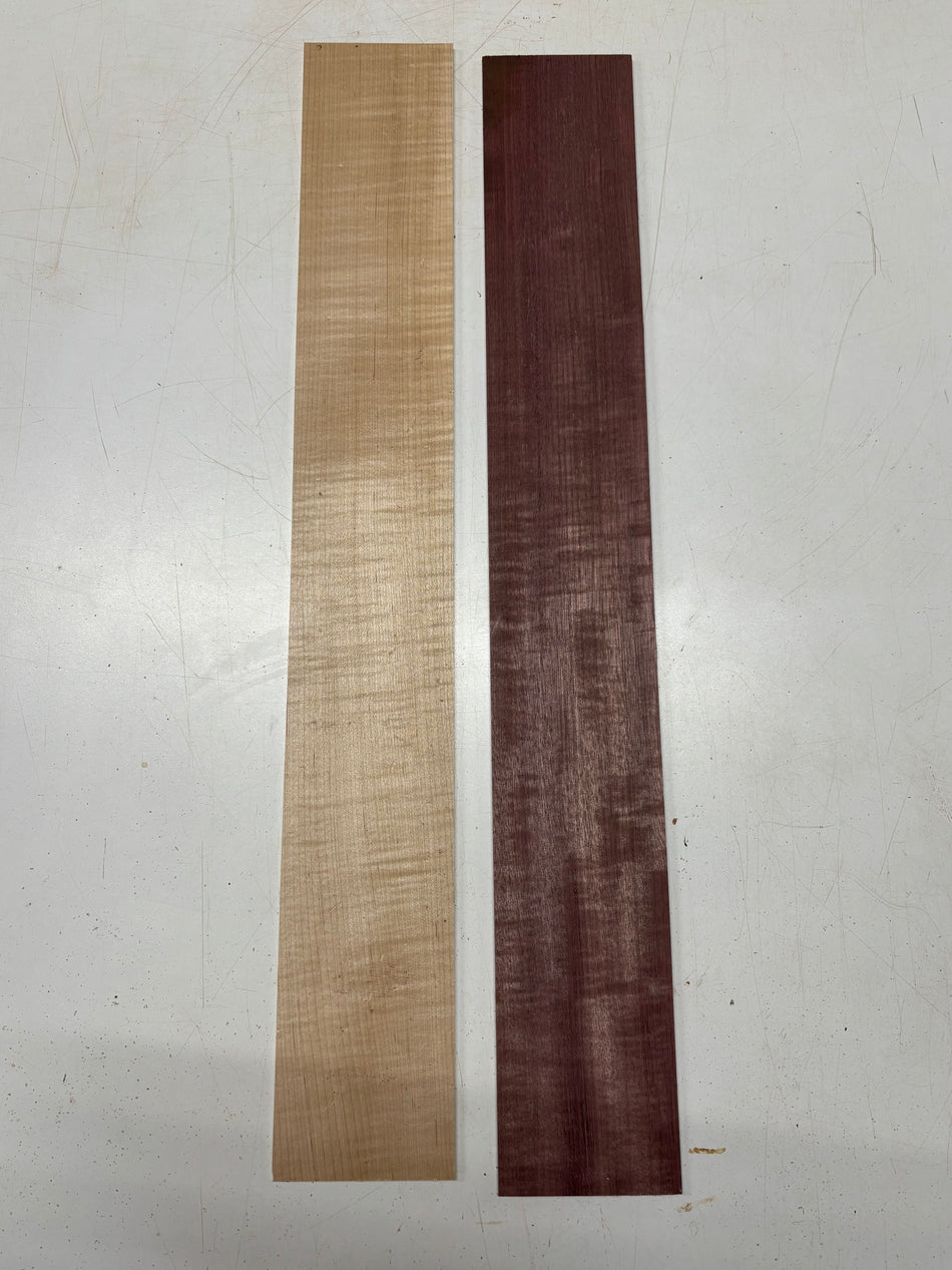 2 Pack, 2 Species Flame Maple + Flame Purpleheart Thin Stock Lumber 30"x4-1/4"x3/16"#6928