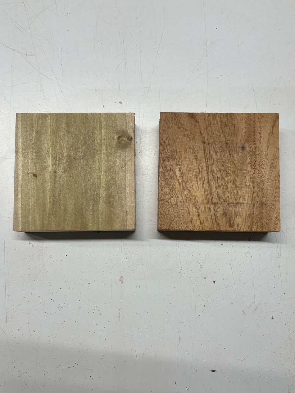 2 Pack, 2 Species Poplar + Mahogany Bowl Blanks 5-1/2"x5-1/2"x2"#6939