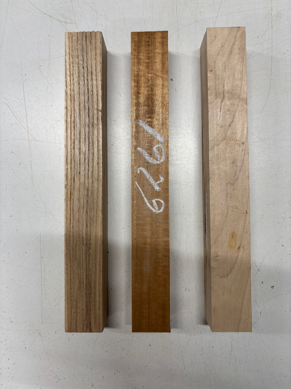 3 Pack, 2 Species Hard Maple + mahogany + White Ash Turning Wood Blanks 12"x1-1/2"x1-1/2"#6261