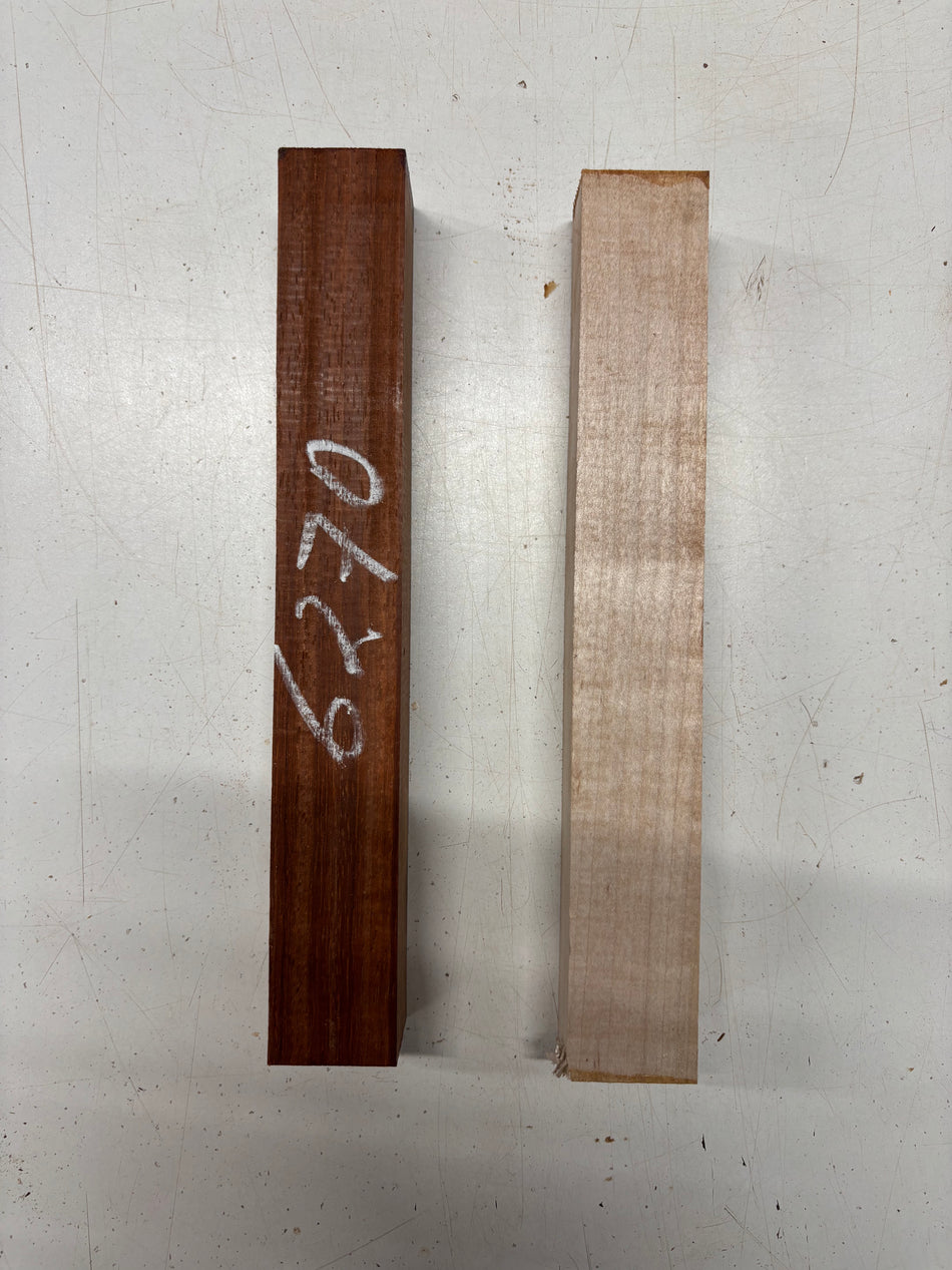 2 Pack, 2 Species Flame Maple + Padauk Turning Wood Blanks 10-1/2"x1-1/2"x1-1/2"#6270