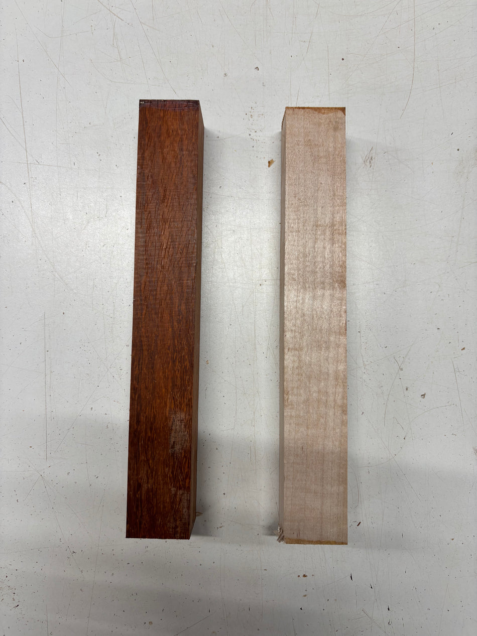 2 Pack, 2 Species Flame Maple + Padauk Turning Wood Blanks 10-1/2"x1-1/2"x1-1/2"#6270
