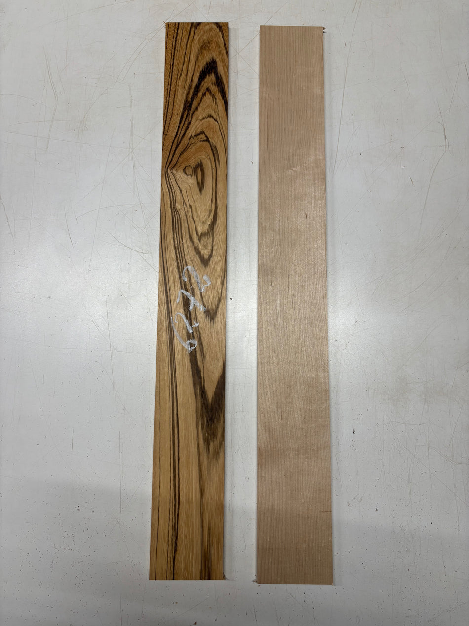 2 Pack, 2 Species Zebrawood + Hard Maple Thin Stock Lumber  30-1/2"x3-5/8"x3/8"#6272