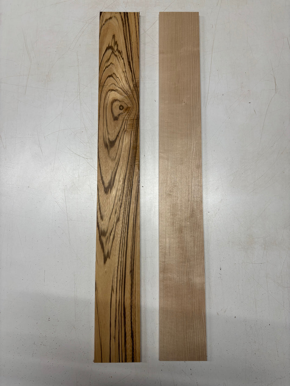 2 Pack, 2 Species Zebrawood + Hard Maple Thin Stock Lumber  30-1/2"x3-5/8"x3/8"#6272