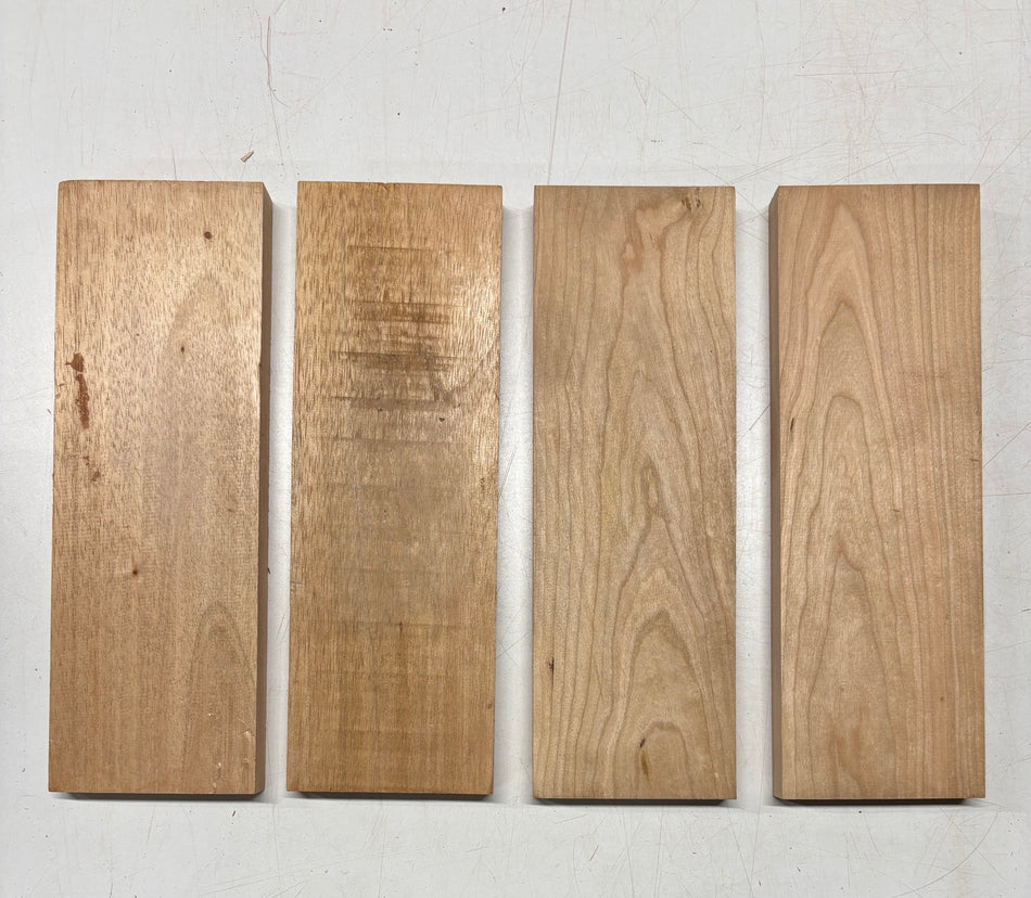 4 Pack, 2 Species, Cherry + Spanish Cedar Thin Stock Lumber  12" x 4" x 3/4"#4792