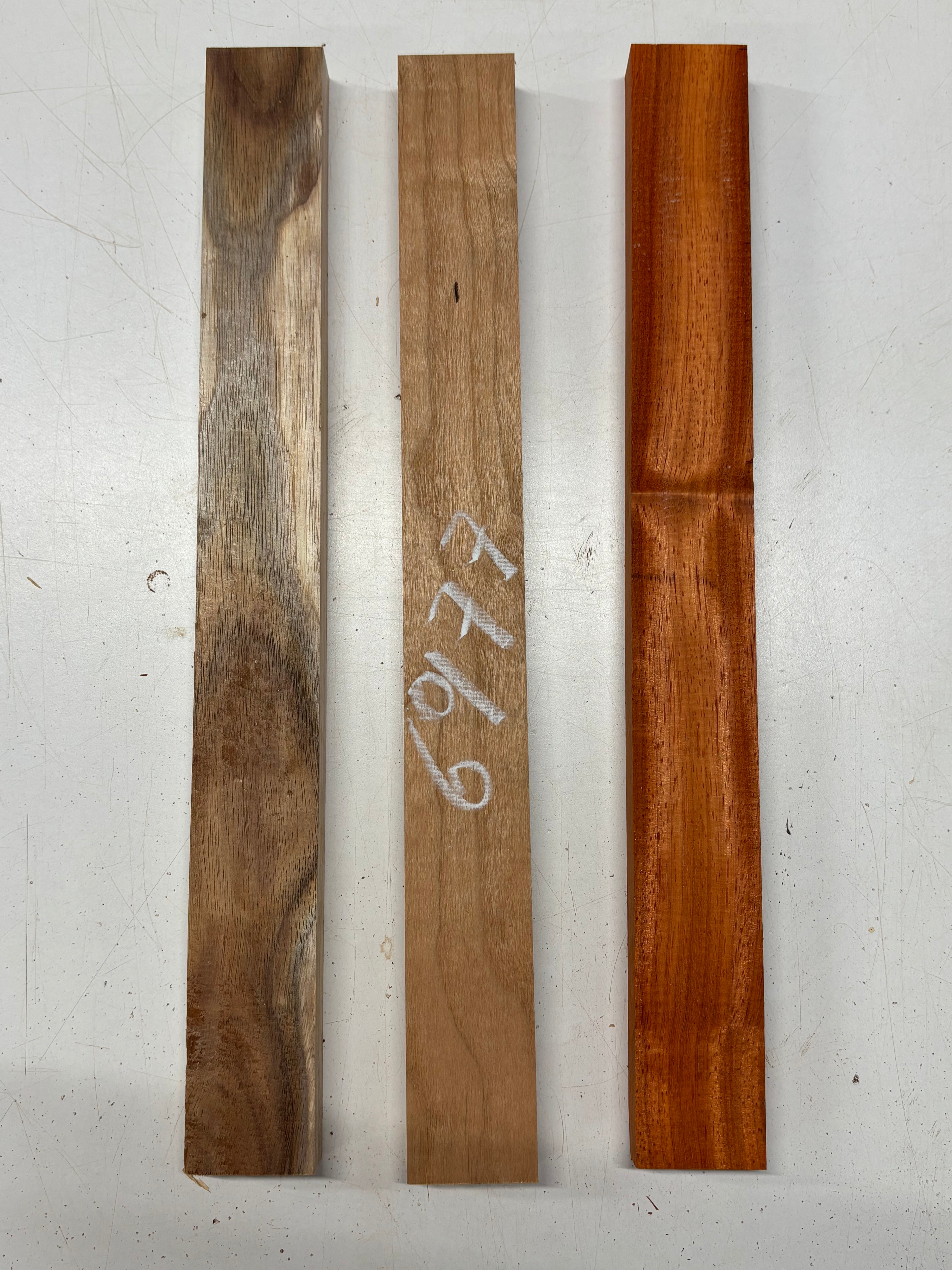3 Pack, 3 Species Padauk + Koa + Cherry Thin Stock Lumber 17-1/2"x1-7/8"x1'#6977 - Exotic Wood Zone