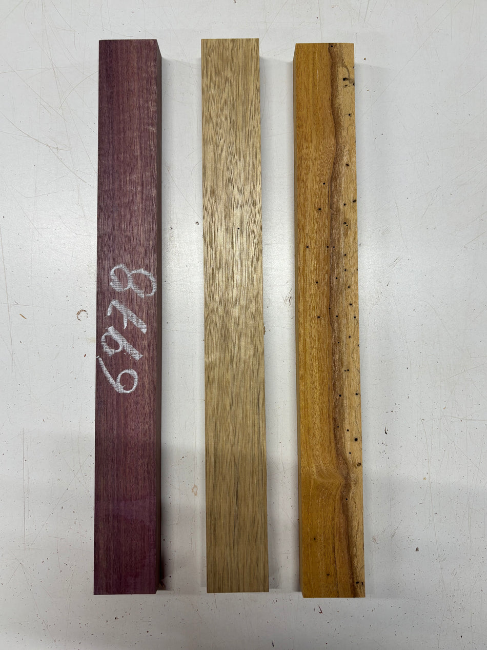 3 Pack, 3 Species Purpleheart + White Limba + Osage Orange Thin Stock Lumber 17-1/2"x1-7/8"x1"#6978