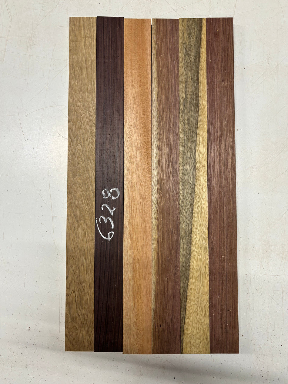 6 Pack, 5 Species White Oak + Indian Rosewood + White Limba + Purpleheart + Mahogany Thin Stock Lumber 23"x2"x3/4"#6328