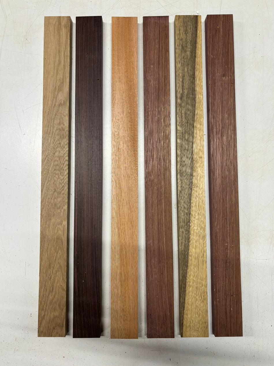 6 Pack, 5 Species White Oak + Indian Rosewood + White Limba + Purpleheart + Mahogany Thin Stock Lumber 23"x2"x3/4"#6328