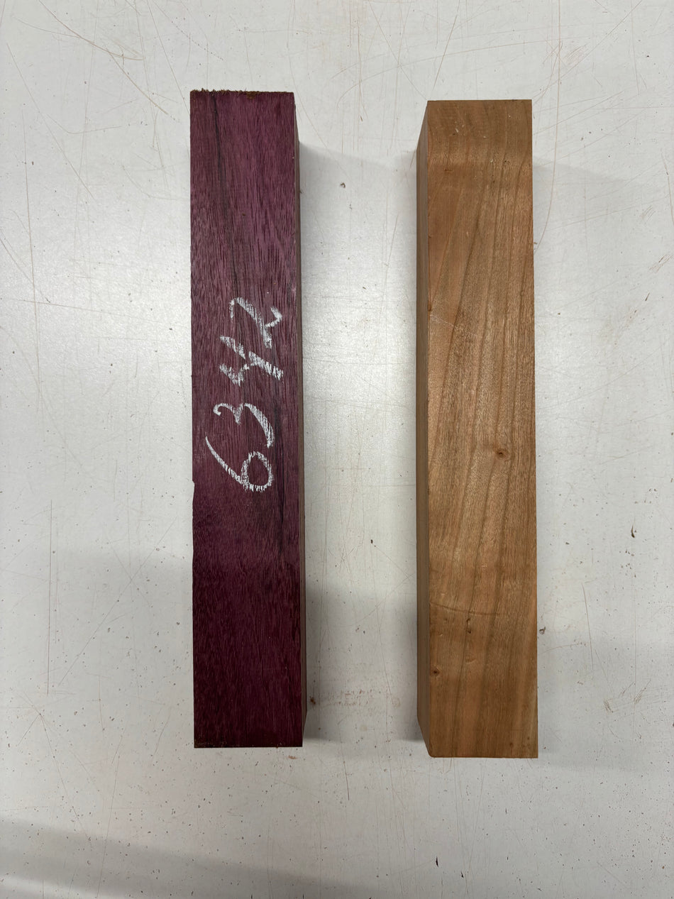 2 Pack, 2 Species Cherry + Purpleheart Turning Wood Blanks 12"x1-7/8"x1-7/8"#6342