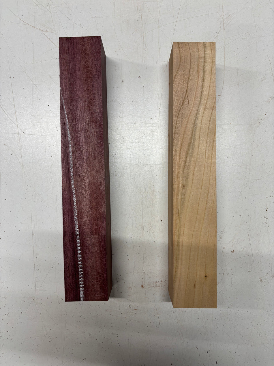 2 Pack, 2 Species Cherry + Purpleheart Turning Wood Blanks 12"x1-7/8"x1-7/8"#6342