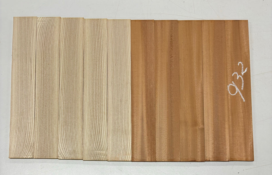 10 Pack, 2 Species Honduras Mahogany + White Ash Thin Stock Lumber Board Blanks 12" x 2" x 1/4" #932