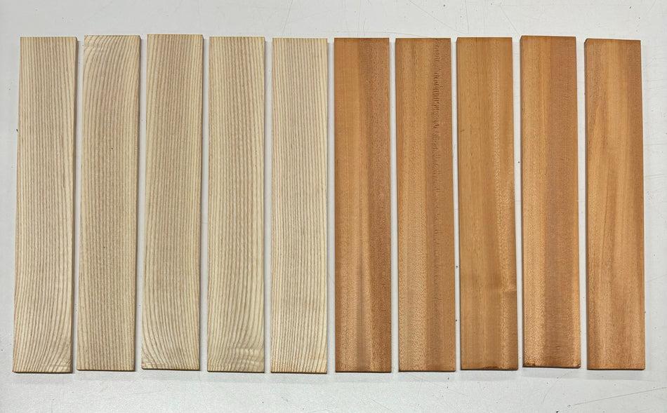 10 Pack, 2 Species Honduras Mahogany + White Ash Thin Stock Lumber Board Blanks 12" x 2" x 1/4" #932