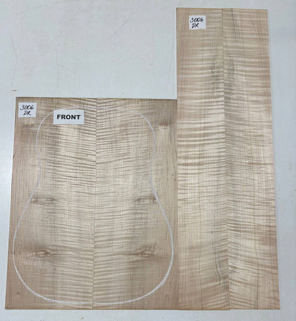 Flame Hard Maple Dreadnought Guitar Back and Side Set  #3006