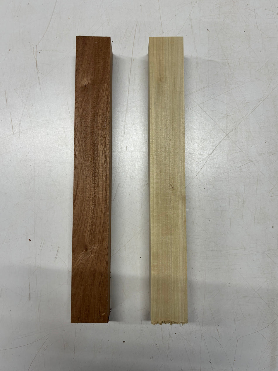 2 Pack, 2 Species, Poplar + Sapele Turning Wood Blanks 16" x 2" x 2"#4835