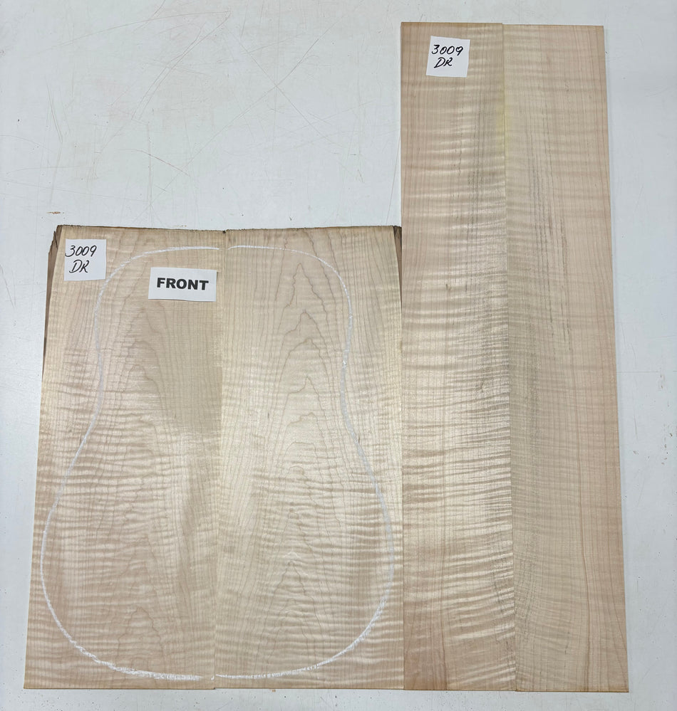 Flame Hard Maple Dreadnought Guitar Back and Side Set  #3009