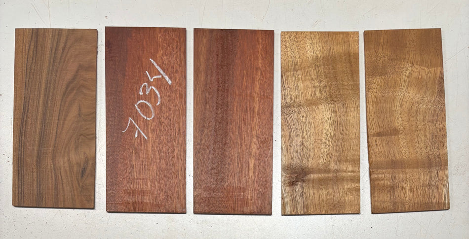 5 Pack, 3 Species Bloodwood + Koa + Santos Rosewood Head Plate Blanks  9"x4"x3/16"#7034