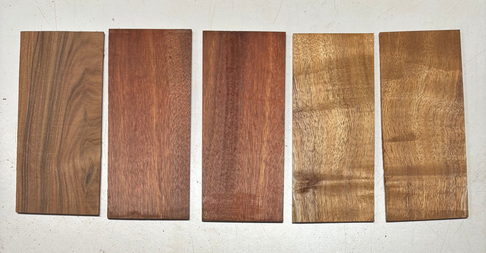 5 Pack, 3 Species Bloodwood + Koa + Santos Rosewood Head Plate Blanks  9"x4"x3/16"#7034