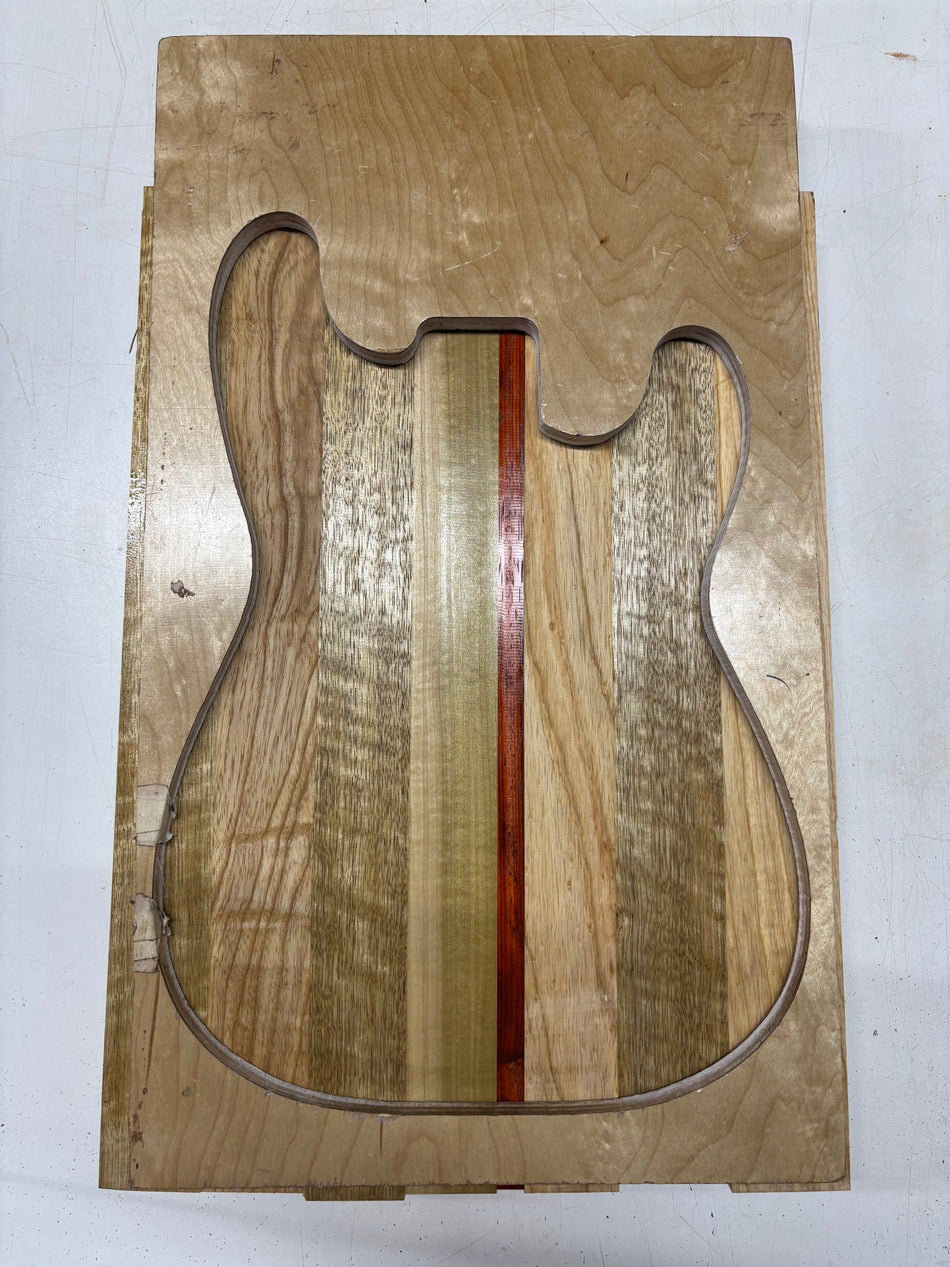 8 Piece, Glued 4 Species White Limba+ Swamp Ash+ Poplar + Padauk Body Blank  20-1/2"x15"x1-7/8"   #6371