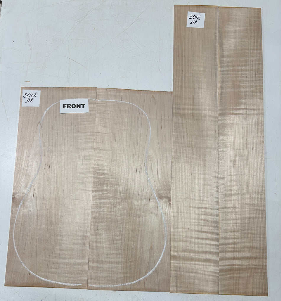 Flame Hard Maple Dreadnought Guitar Back and Side Set  #3012