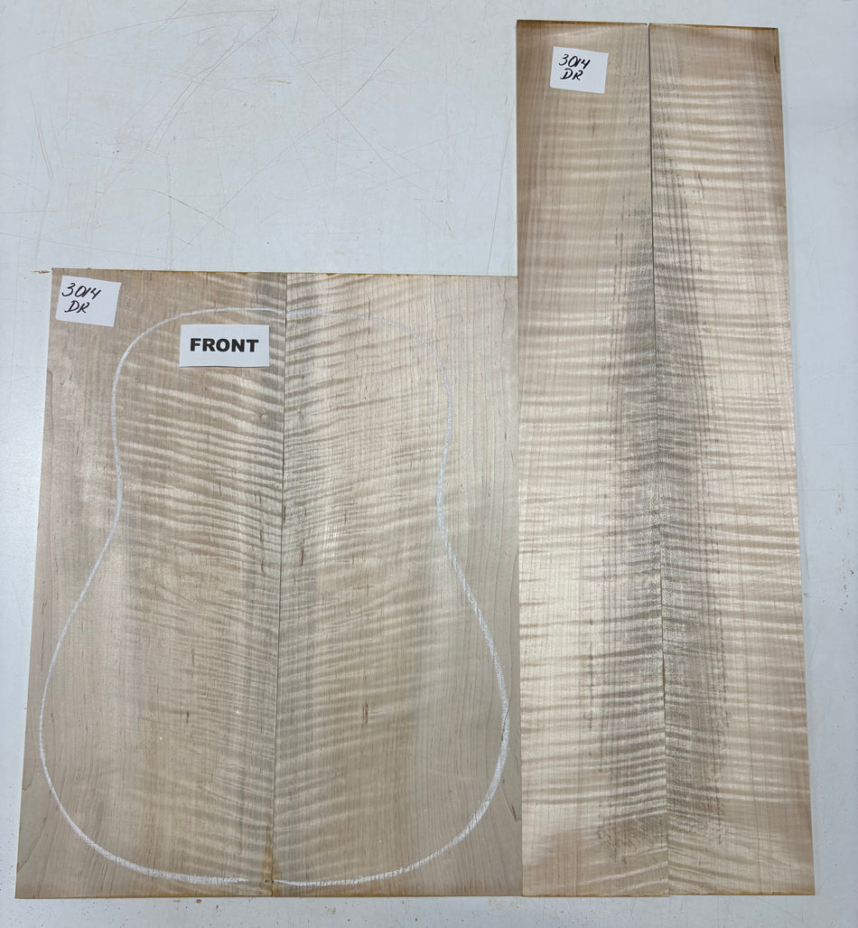 Flame Hard Maple Dreadnought Guitar Back and Side Set  #3014