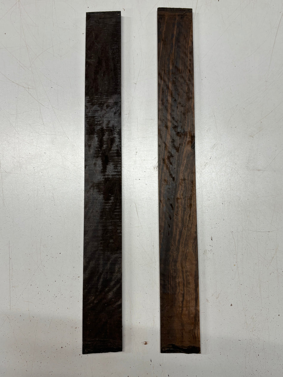 2 Pack, 2 Species crelicam Ebony + Indian Ebony Fingerboard Blanks  Crelicam : 21"x2-1/4"x3/8'  Indian Ebony : 20-3/4"x2-1/4"x3/8"#7052