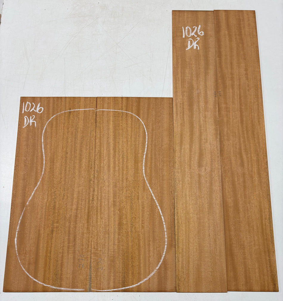 Flame Genuine Mahogany Dreadnought Guitar Back & Side Set #1026