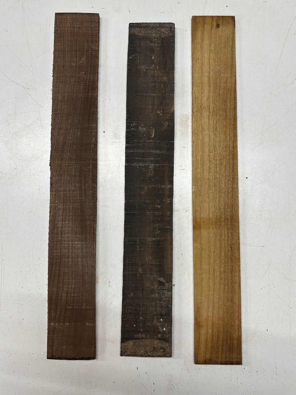 3 Pack, 3 Species Gaboon Ebony + Wild Jack + Indian Rosewood Fingerboard Blanks   Ebony : 20"x2-7/8"x3/8"  Wild Jack :21"x2-3/4'x3/8"#7073