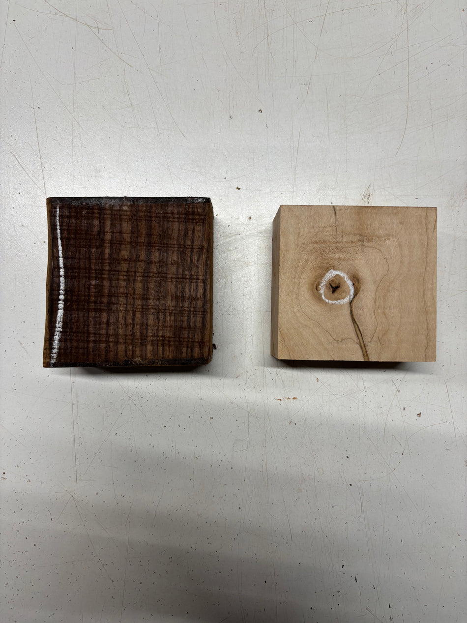 2 Pack, 2 Species Indian Rosewood + Ambrosia Maple Bowl Blank 4"x4"x2"#6406
