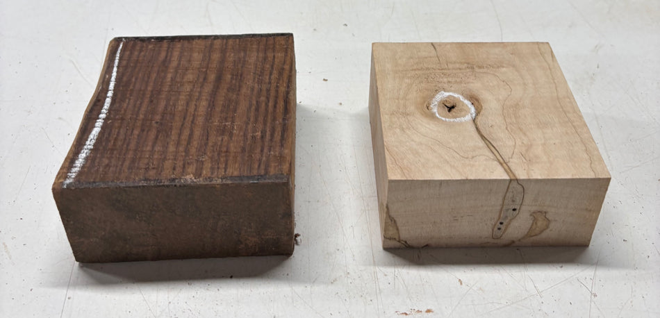 2 Pack, 2 Species Indian Rosewood + Ambrosia Maple Bowl Blank 4"x4"x2"#6406