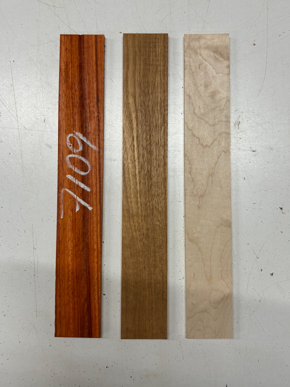 3 Pack, 3 Species Padauk + Mahogany + Hard Maple Thin Stock Lumber 13"x2"x1/4"#7109 - Exotic Wood Zone