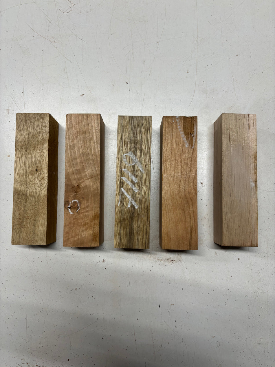5 Pack, 3 Species Black Limba + Cherry + Ambrosia Maple Turning Blank 7-1/2"x2"x2"#7119