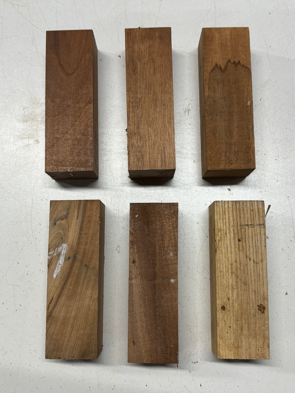 6 Pack, 4 Species White Ash + Cherry + Sapele + Mahogany Turning Wood Blanks 6"x2"x2"#7121