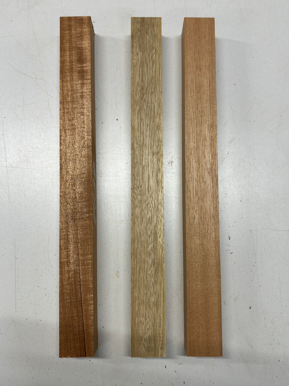 3 Pack, 3 Species Spanish Cedar + White Limba +African Mahogany Turning Wood Blanks  18"x1-3/4"x1-3/4"#7137