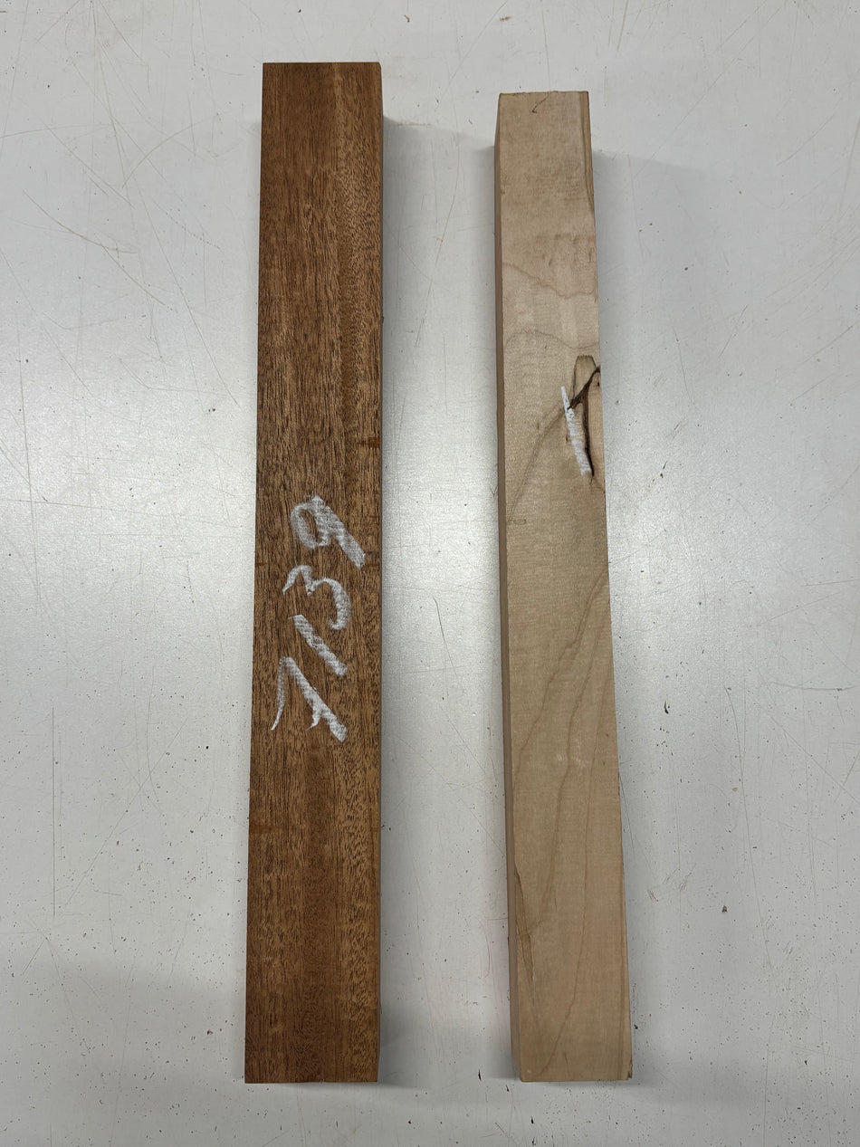 2 Pack, 2 Species African Mahogany + Ambrosia Maple Turning Wood Blanks  African Mahogany : 19"x2-1/4"x2'   Ambrosia Maple : 18"x2"x1-7/8"#7139
