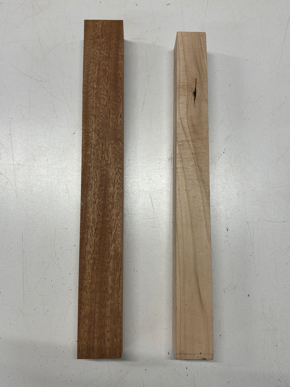 2 Pack, 2 Species African Mahogany + Ambrosia Maple Turning Wood Blanks  African Mahogany : 19"x2-1/4"x2'   Ambrosia Maple : 18"x2"x1-7/8"#7139