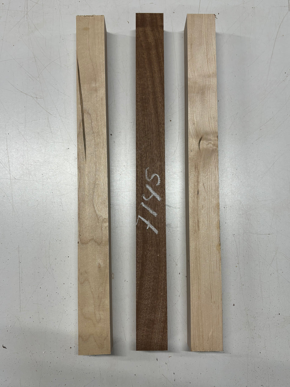 3 Pack, 2 Species Hard Maple + Sapele Turning Wood Blanks 20"x1-3/4"x1-3/4"#7145