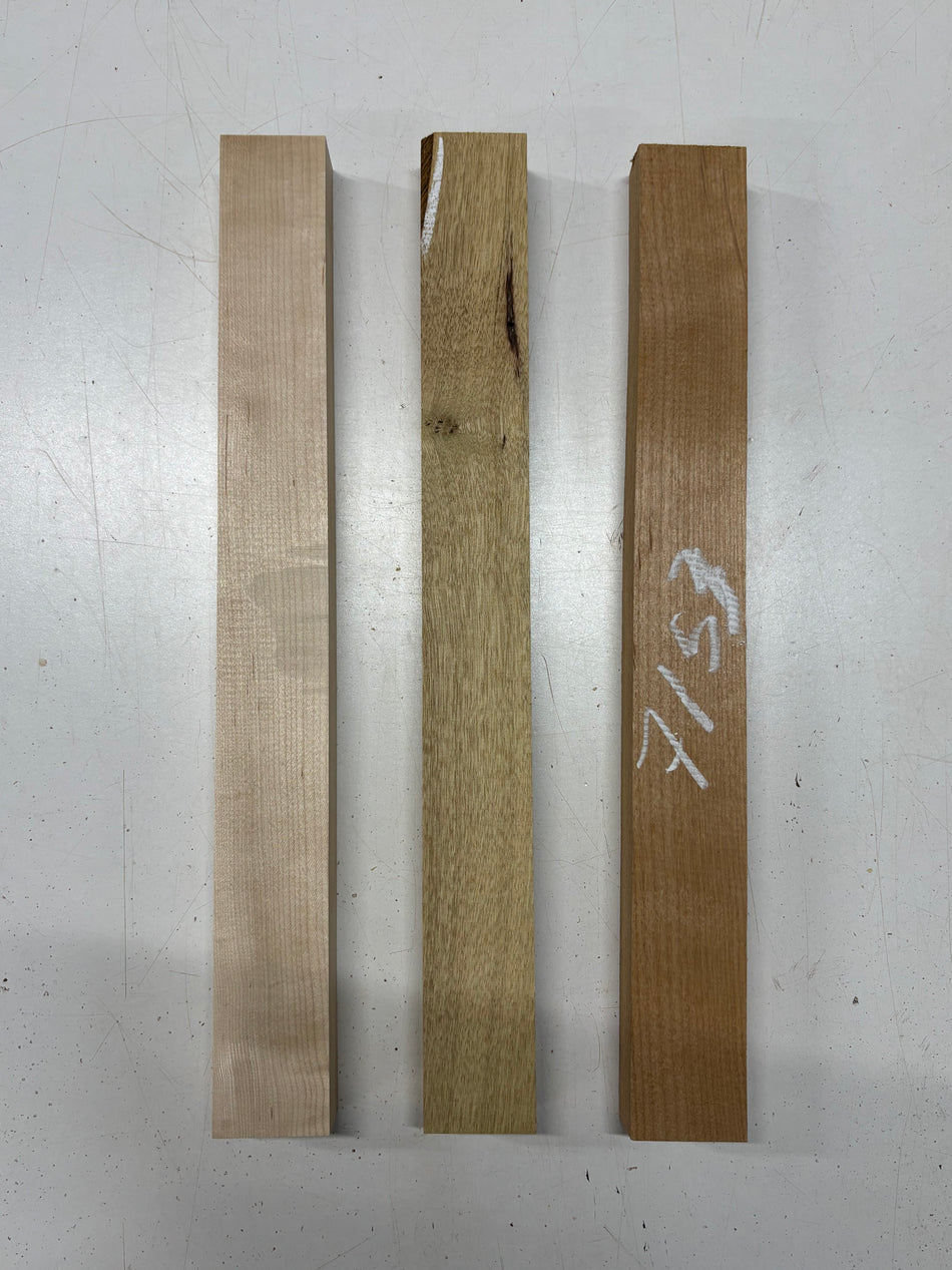 3 Pack, 3 Species Hard Maple + Black Limba + Red Alder Thin Stock Lumber 17"x1-7/8"x1-1/4"#7153