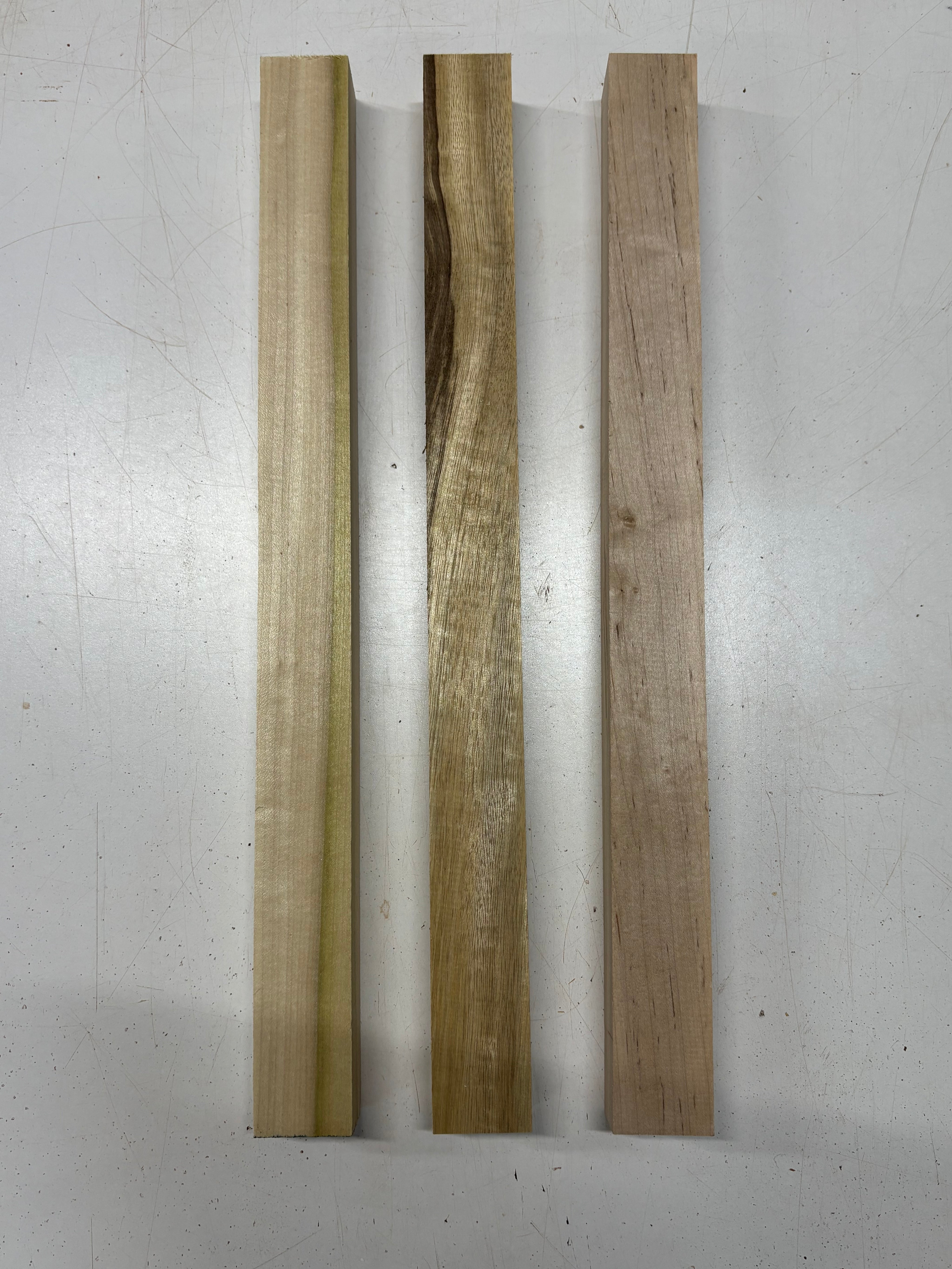 3 Pack, 3 Species Poplar + Ambrosia Maple + Black Limba Thin Stock Lumber 21"x1-3/4"x1-1/2"#7156 - Exotic Wood Zone
