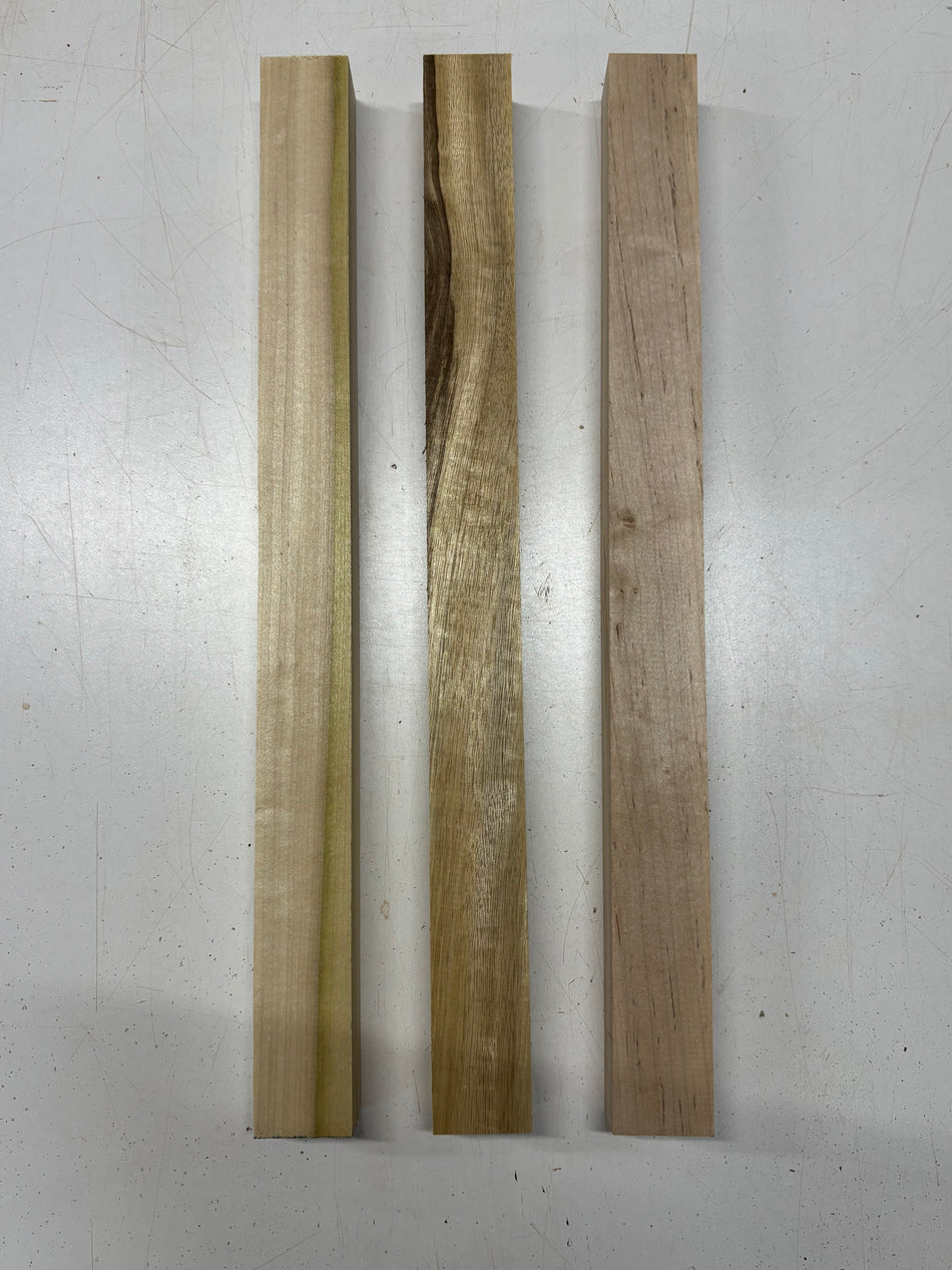 3 Pack, 3 Species Poplar + Ambrosia Maple + Black Limba Thin Stock Lumber 21"x1-3/4"x1-1/2"#7156 - Exotic Wood Zone