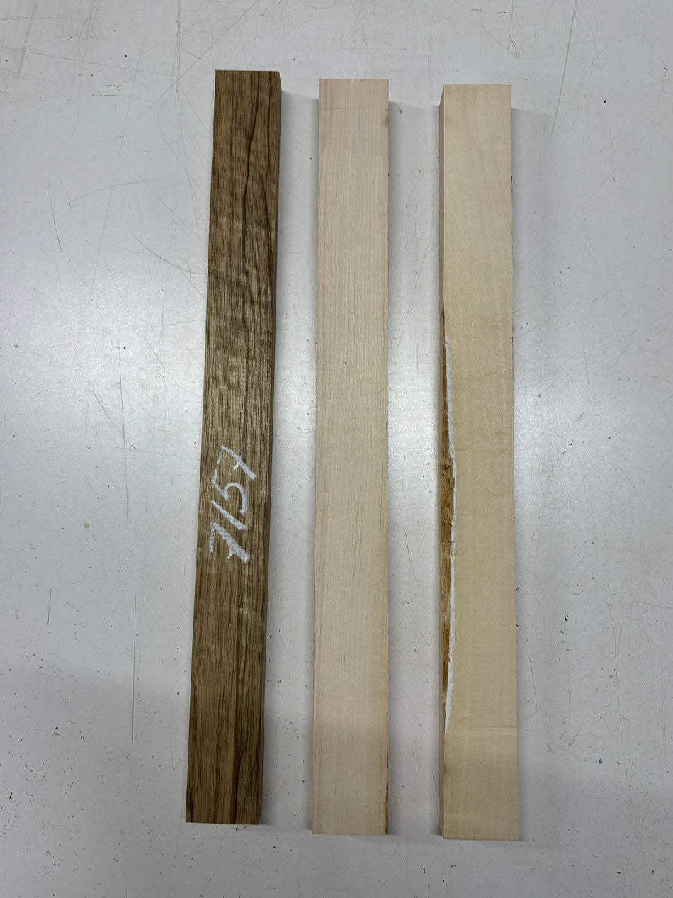 3 Pack, 3 Species Black Limba + Hard Maple + Basswood Thin Stock Lumber 21"x1-7/8"x1"#7157