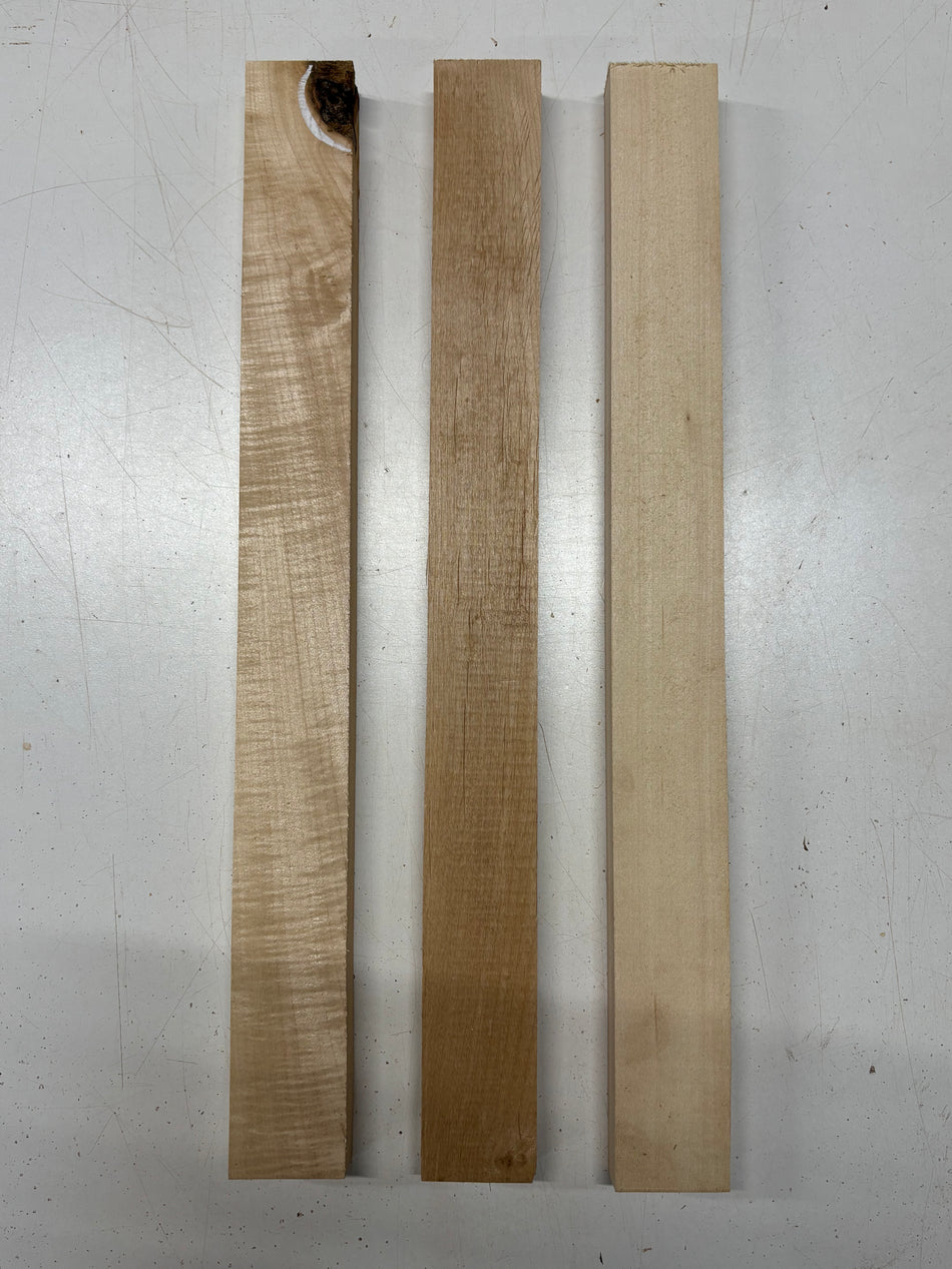 3 Pack, 2 Species Basswood + Red Alder Thin Stock Lumber 19"x1-7/8"x1"#7161