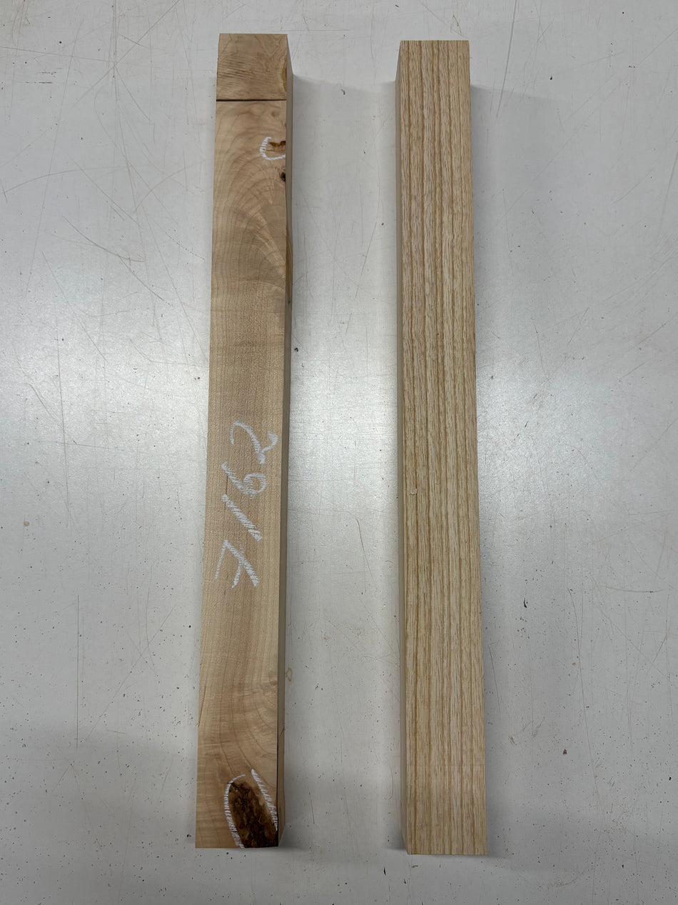 2 Pack, 2 Species Swamp Ash + Hard Maple Turning Wood Blanks 21"x1-7/8"x1-7/8"#7162