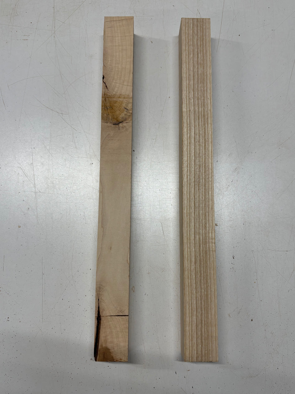 2 Pack, 2 Species Swamp Ash + Hard Maple Turning Wood Blanks 21"x1-7/8"x1-7/8"#7162